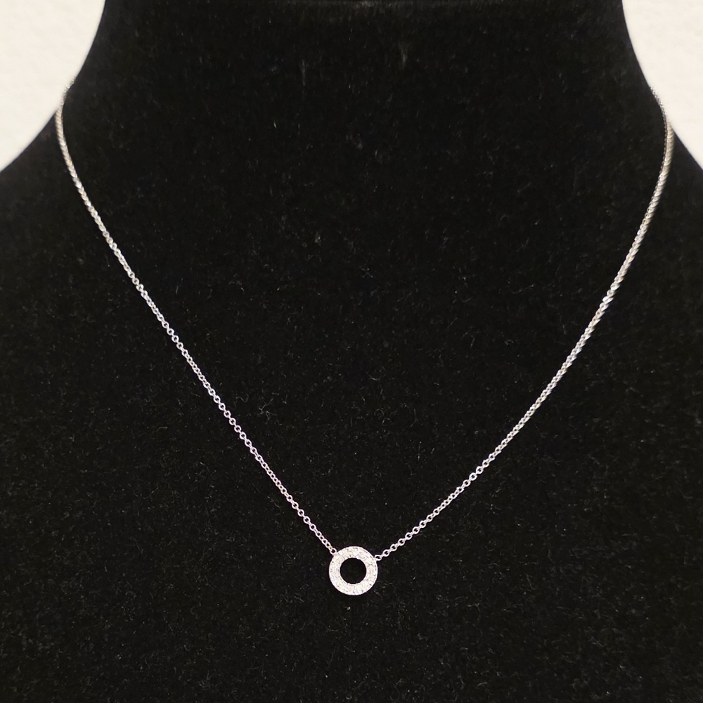 ITALY 14K GLC Solid White Gold Necklace With Initial  "O" Round Diamond 16" New